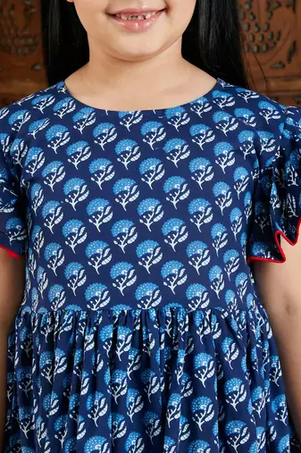  girls' indigo blue and white kurta and leggings set