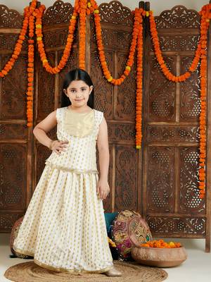  girls' cream and gold lehenga 1