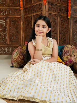  girls' cream and gold lehenga 2