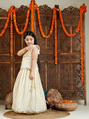  girls' cream and gold lehenga 3