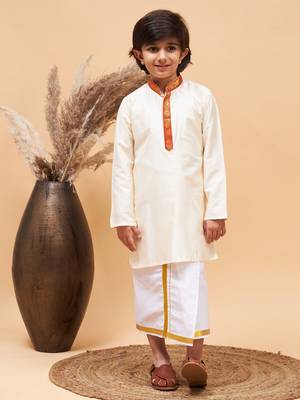 cream kurta and mundu set 1