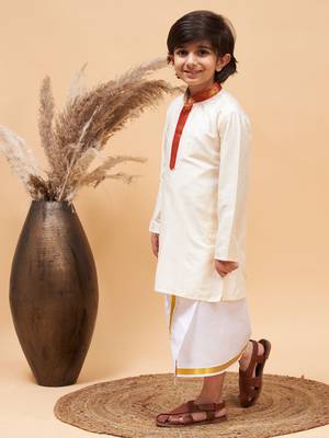 cream kurta and mundu set 2