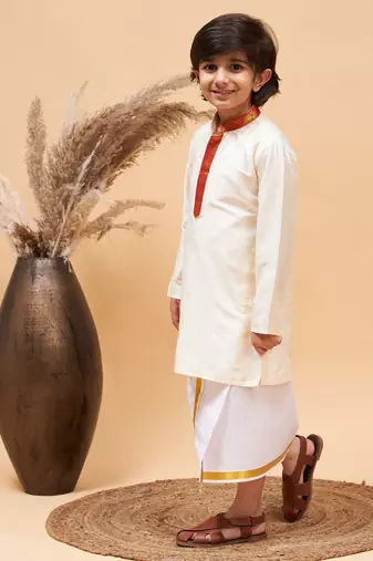 cream kurta and mundu set