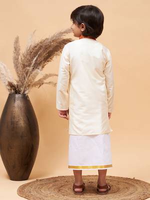 cream kurta and mundu set 3