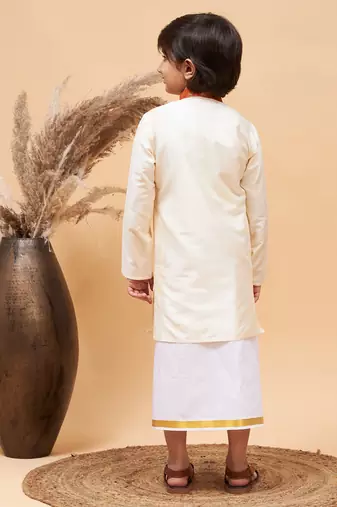 cream kurta and mundu set