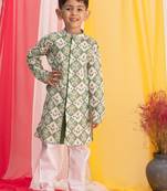 boys' green and white kurta pyjama set