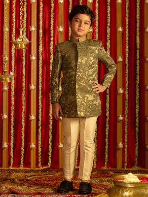 green and cream sherwani set 1