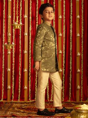 green and cream sherwani set 2
