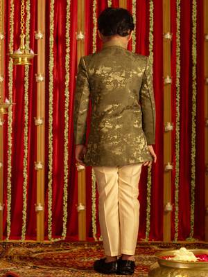 green and cream sherwani set 3