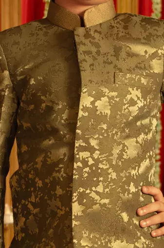 green and cream sherwani set