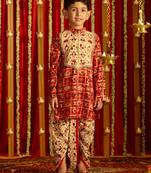 read and cream kurta and dhoti set