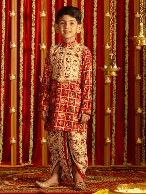 read and cream kurta and dhoti set 2