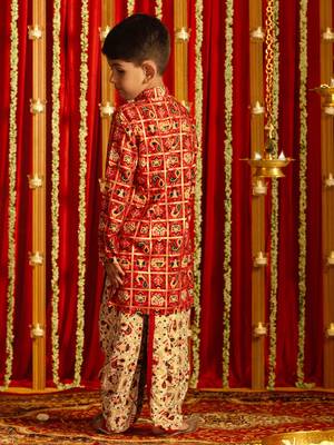 read and cream kurta and dhoti set 3