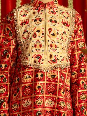 read and cream kurta and dhoti set 4