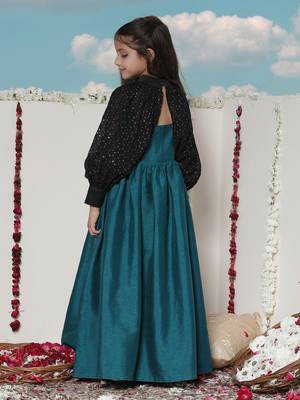  girls' green and black ethnic dress 3