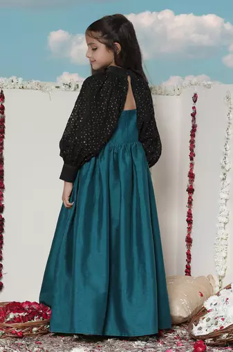  girls' green and black ethnic dress