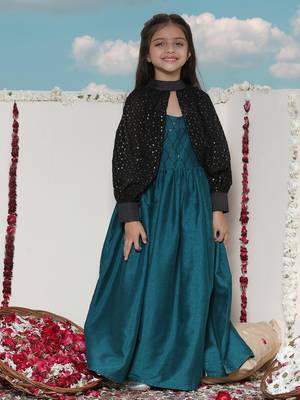  girls' green and black ethnic dress 4