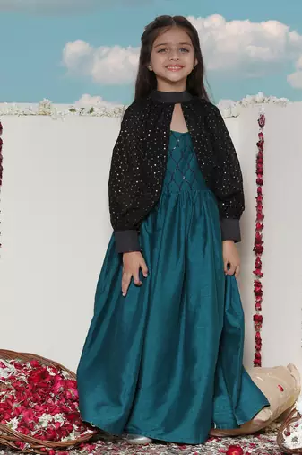  girls' green and black ethnic dress