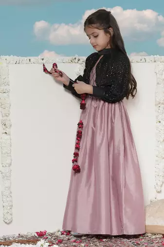  girls' pink and black ethnic dress