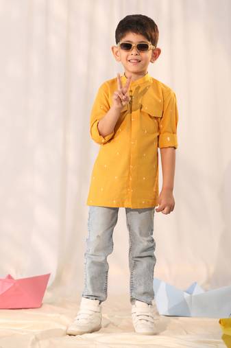  boys' mustard ethnic shirt