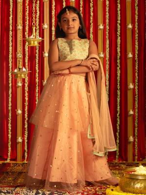  girls' mint green and peach lehenga 1