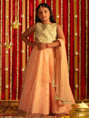  girls' mint green and peach lehenga 2
