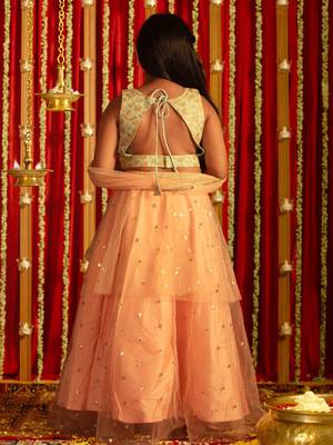  girls' mint green and peach lehenga 3