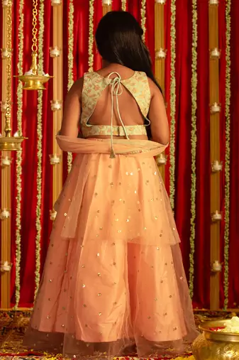  girls' mint green and peach lehenga
