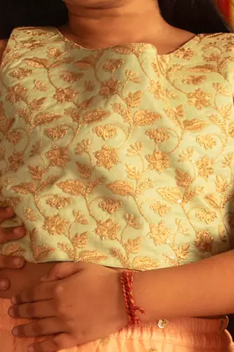  girls' mint green and peach lehenga