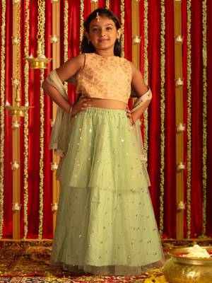  girls' mint green and peach lehenga 1