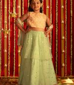  girls' mint green and peach lehenga