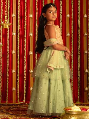  girls' mint green and peach lehenga 2