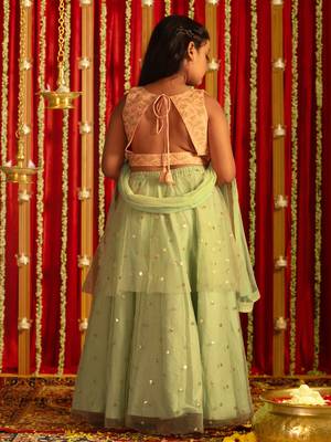  girls' mint green and peach lehenga 3