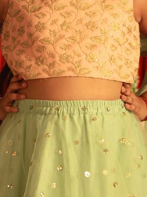  girls' mint green and peach lehenga 4
