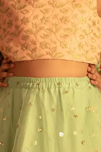  girls' mint green and peach lehenga