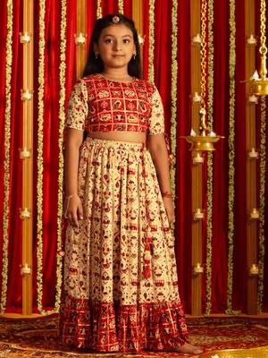 girls' red and cream lehenga set 1