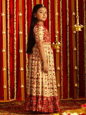  girls' red and cream lehenga set 2