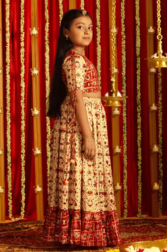  girls' red and cream lehenga set