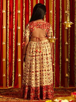  girls' red and cream lehenga set 3