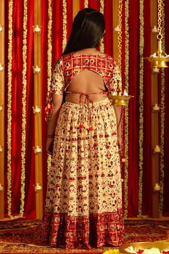  girls' red and cream lehenga set