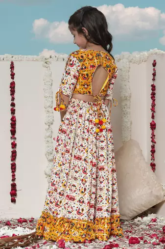  girls' yellow and cream lehenga set