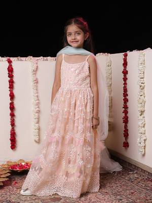 girls' peach anarkali set 1