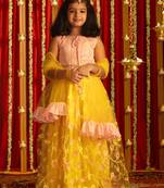  girls' pink and yellow lehenga set