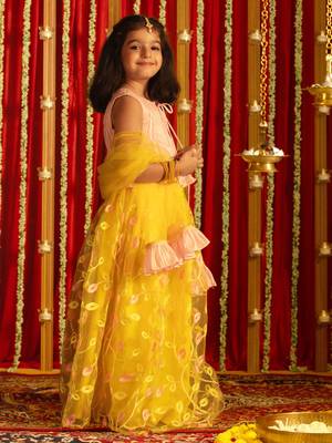  girls' pink and yellow lehenga set 2