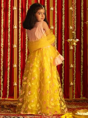  girls' pink and yellow lehenga set 3