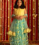 girls' yellow and aqua lehenga set