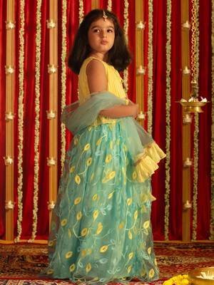 girls' yellow and aqua lehenga set 2