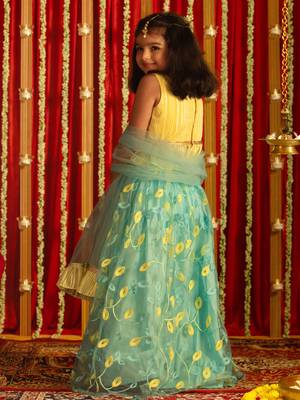 girls' yellow and aqua lehenga set 3