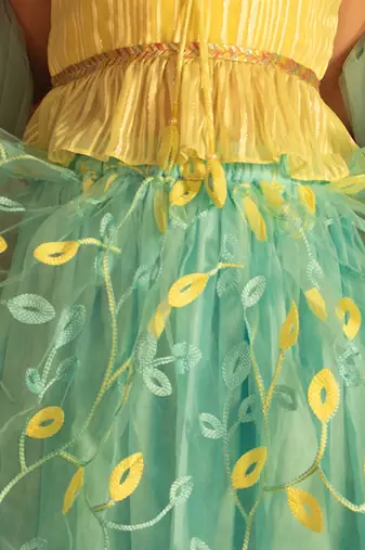 girls' yellow and aqua lehenga set