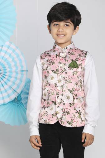  boys' multicolor-base-pink nehru jacket